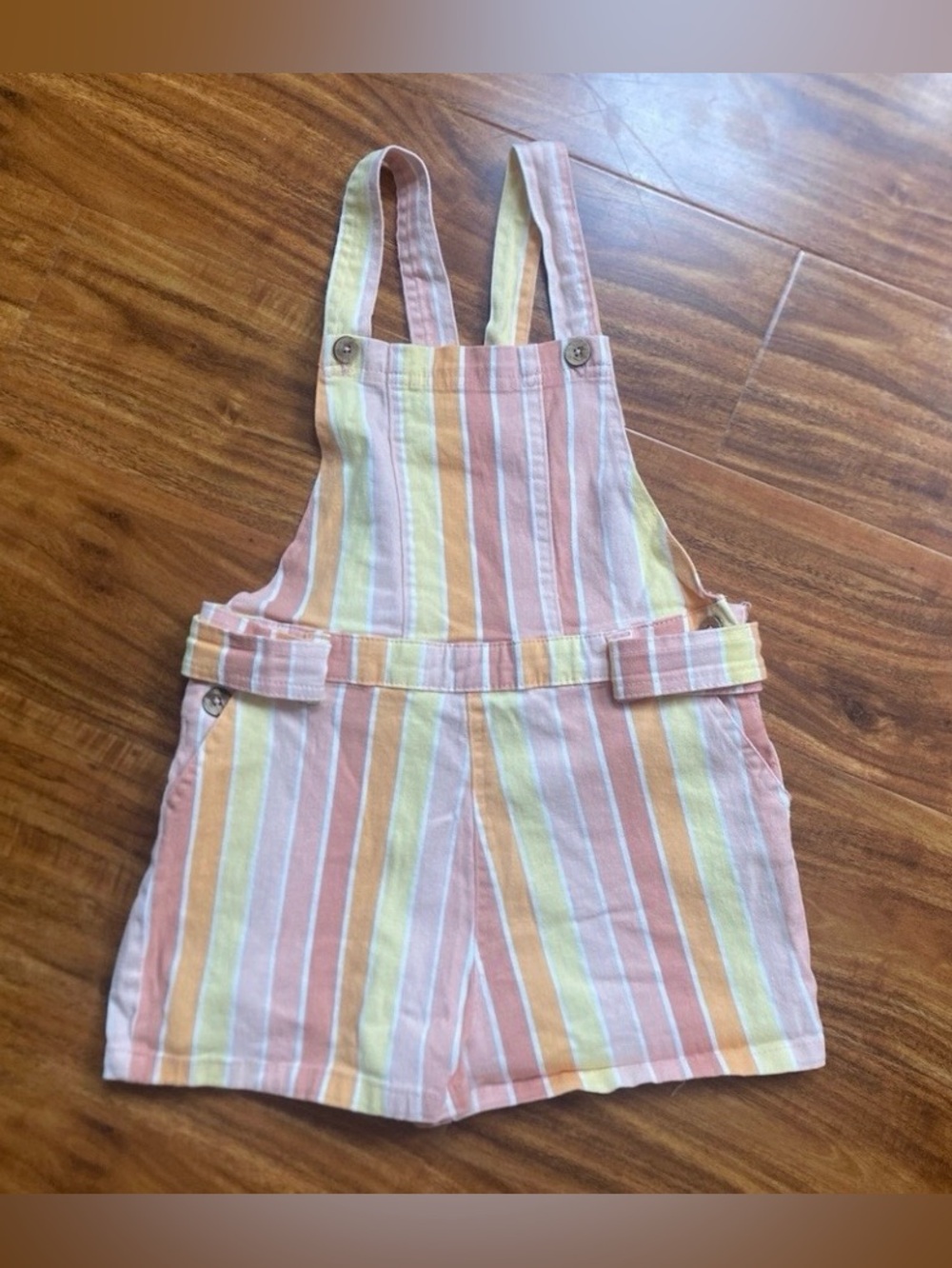 Jessica Simpson Girls Orange Yellow Peach Stripe Overall Shorts Size 6X Casual
